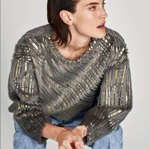 Zara Contrasting Silver/Gold Metallic Sweater/Sweatshirt - S